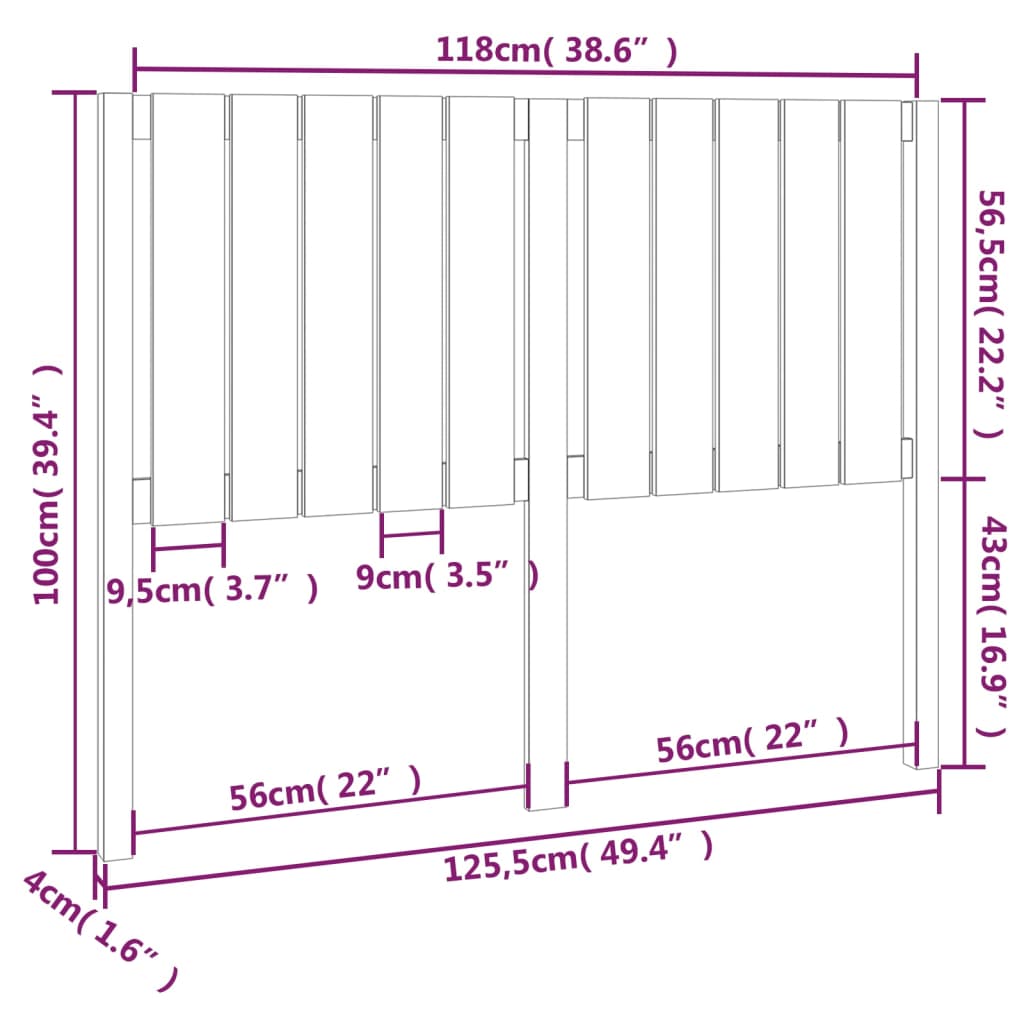 Cabeceira de cama 125,5x4x100 cm pinho maciço preto