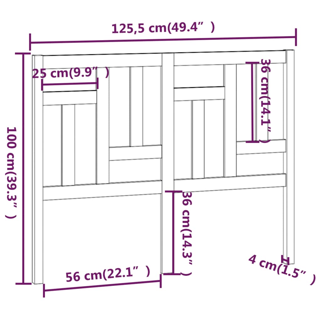 Cabeceira de cama 125,5x4x100 cm pinho maciço cinzento