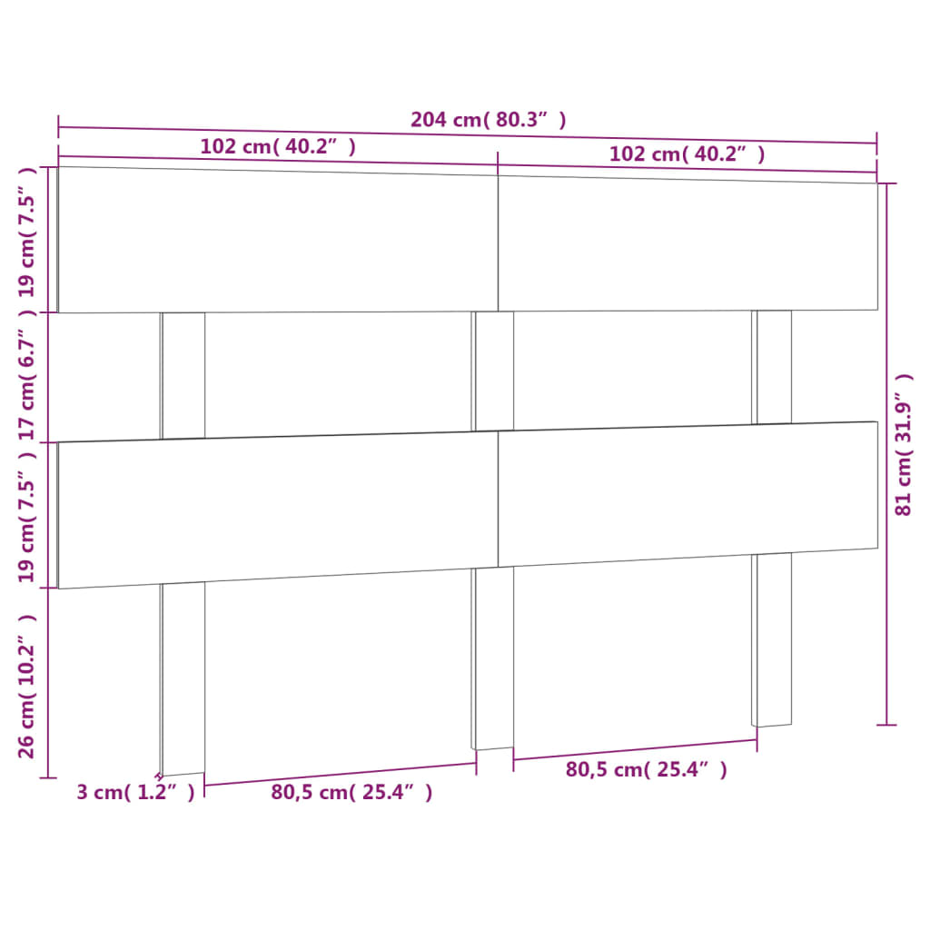 Cabeceira de cama 204x3x81 cm pinho maciço branco