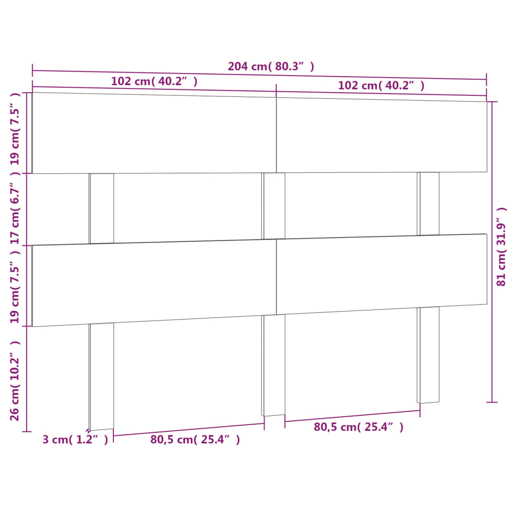 Cabeceira de cama 204x3x81 cm pinho maciço castanho mel