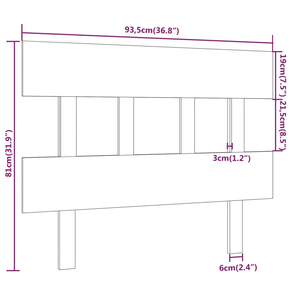 Cabeceira de cama 93,5x3x81 cm pinho maciço cinzento