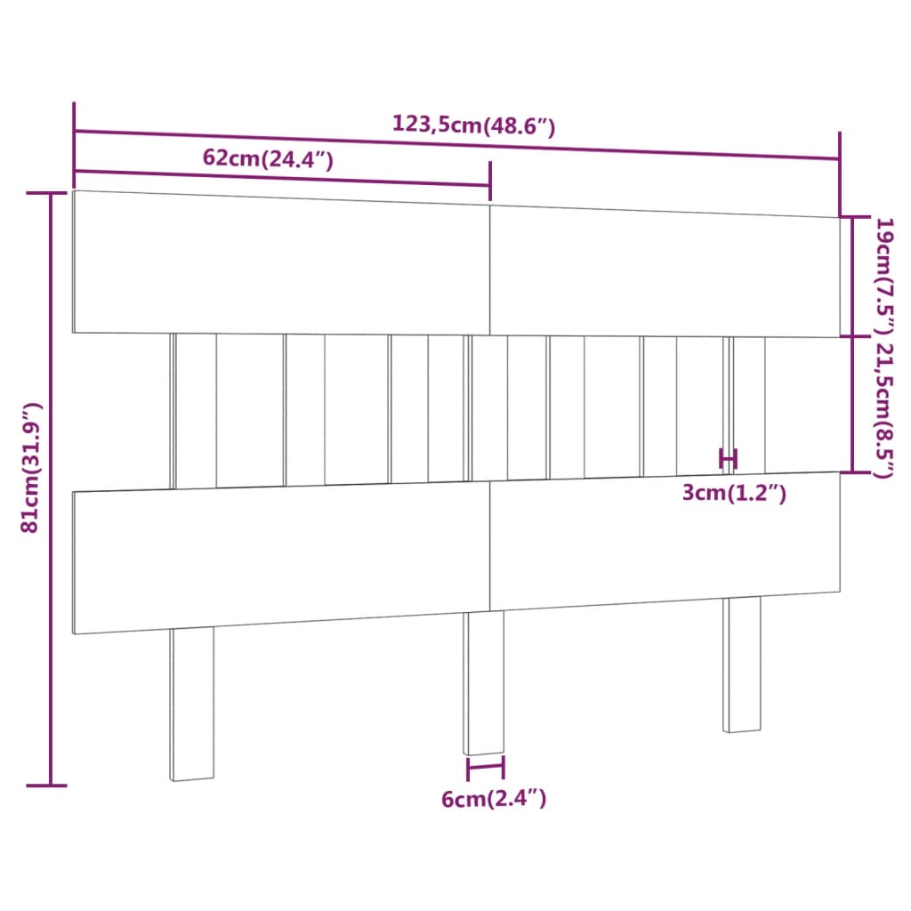 Cabeceira de cama 123,5x3x81 cm pinho maciço preto