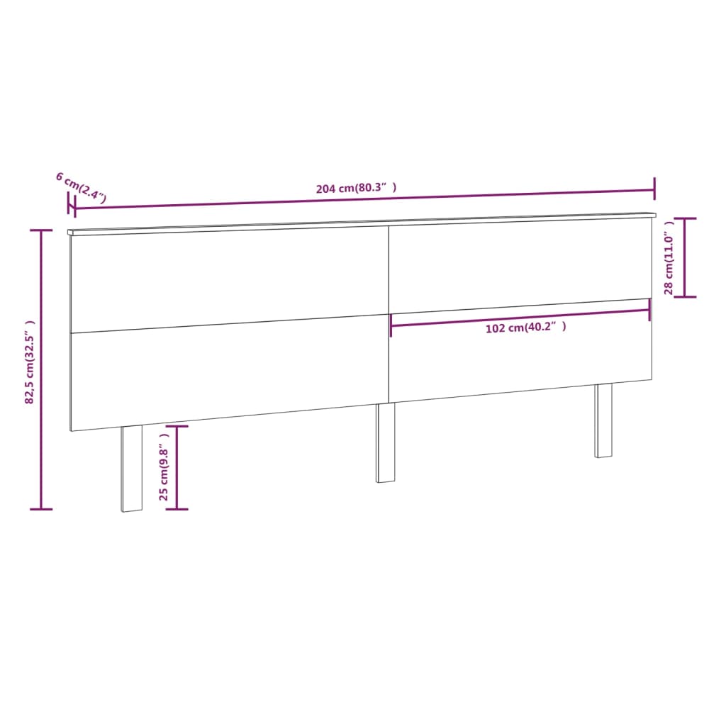 Cabeceira de cama 204x6x82,5 cm pinho maciço cinzento