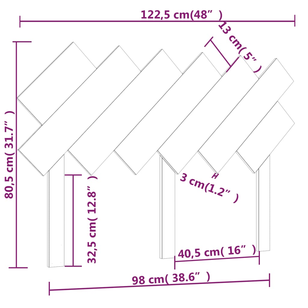 Cabeceira de cama 122,5x3x80,5 cm pinho maciço