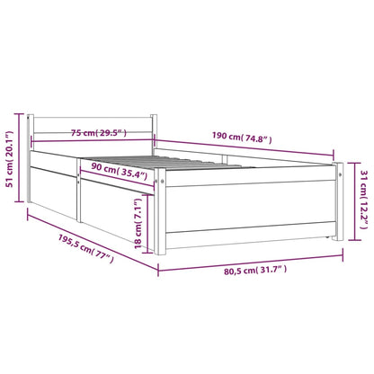 Estrutura cama de solteiro pequena c/ gavetas 75x190 cm branco