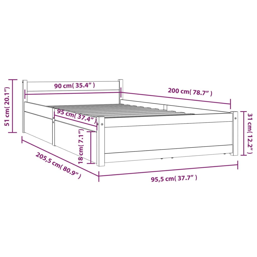 Estrutura de cama com gavetas 90x200 cm