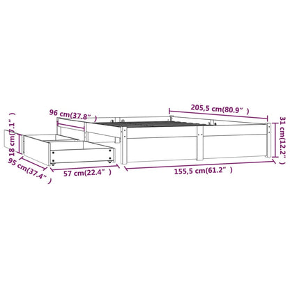 Estrutura de cama com gavetas 150x200cm tamanho King branco