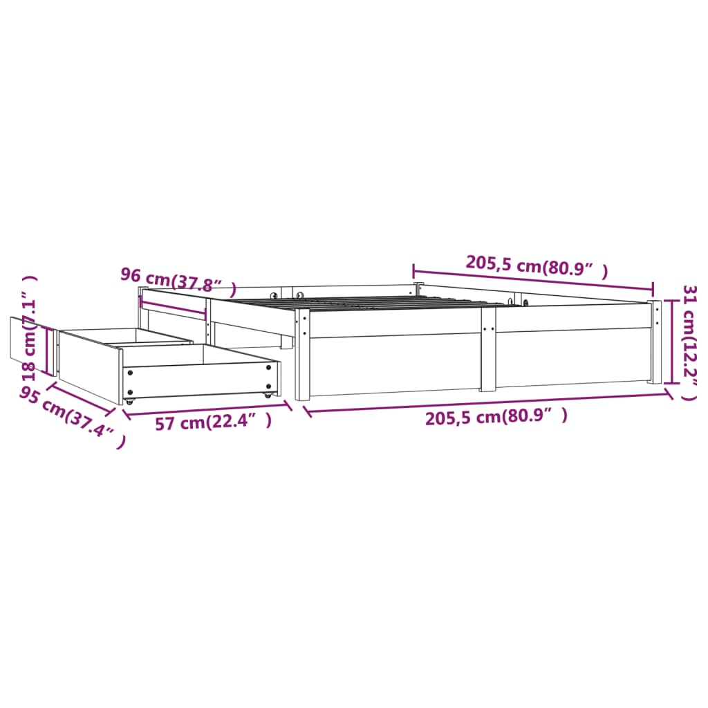 Estrutura de cama com gavetas 200x200 cm branco