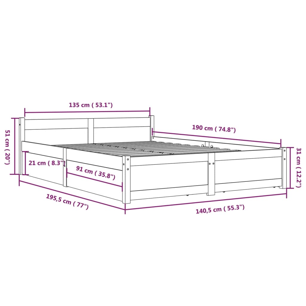 Estrutura de cama com gavetas 135x190 cm casal preto