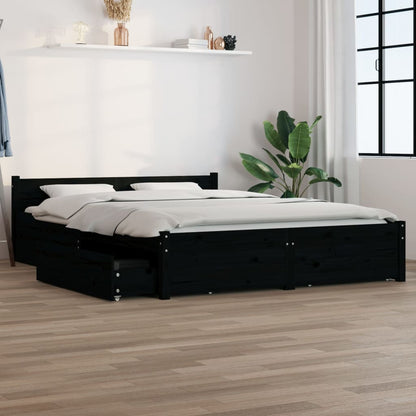 Estrutura de cama c/ gavetas 140x190 cm preto