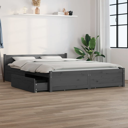 Estrutura de cama com gavetas 150x200 cm tamanho King cinza