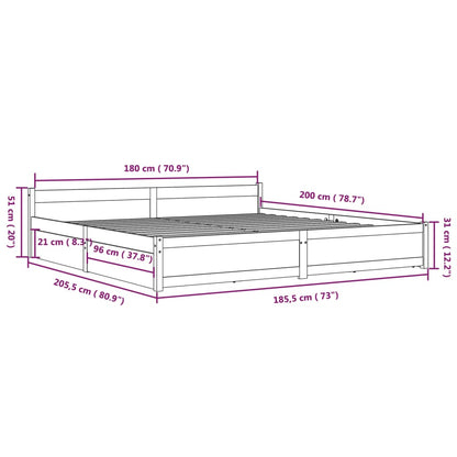 Estrutura cama c/ gavetas 180x200 cm tamanho Super King branco