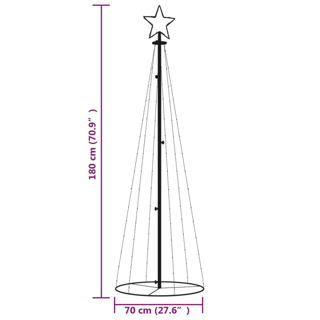 Árvore de Natal em cone 108 luzes LED 70x180 cm branco quente