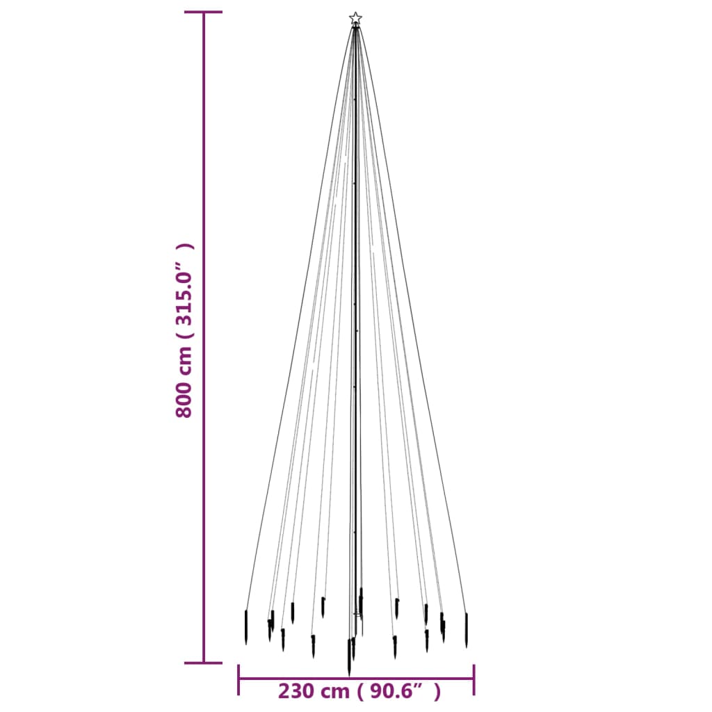 Árvore de Natal com espigão 1134 luzes LED 800 cm colorido