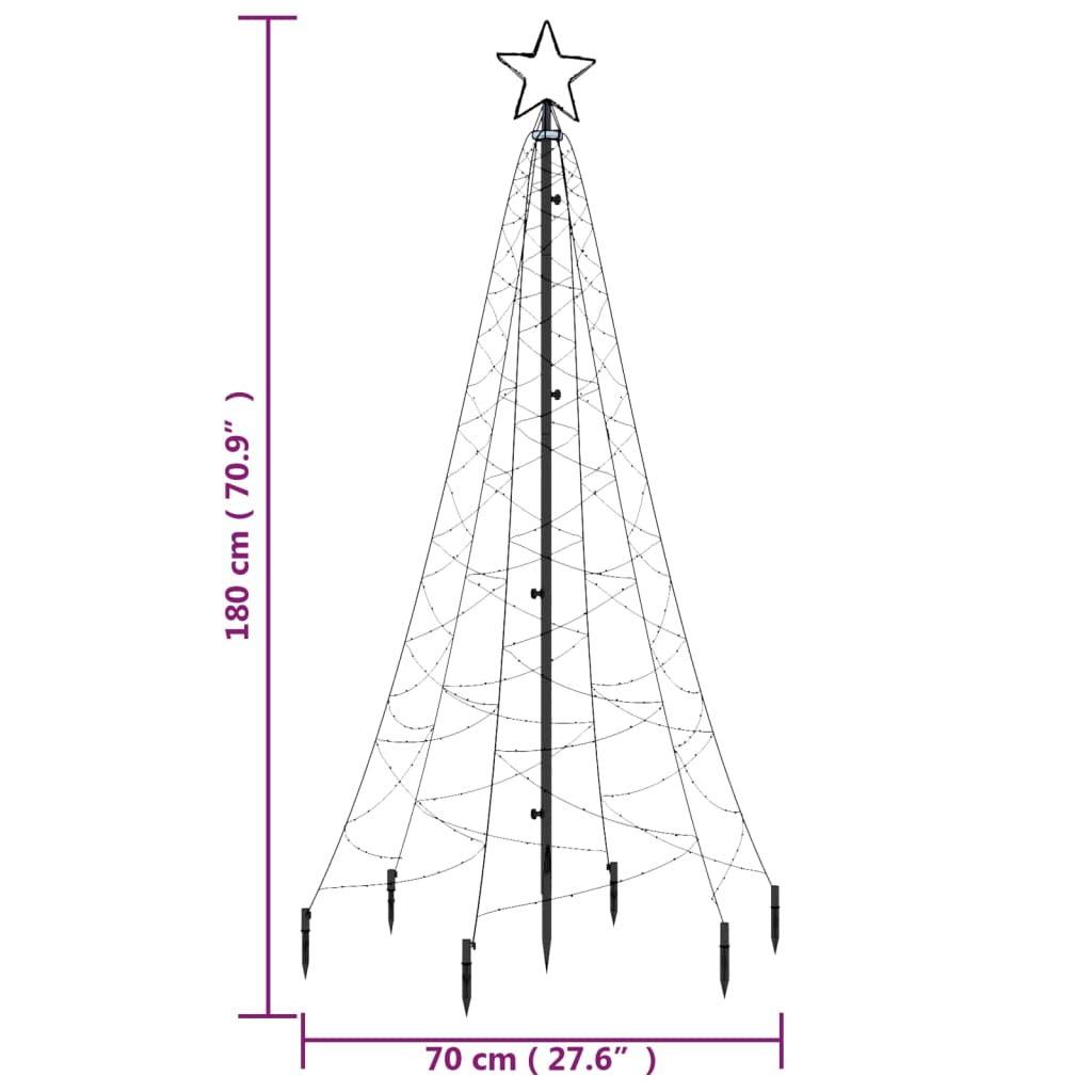 Árvore de Natal com espigão 200 luzes LED 180 cm branco frio