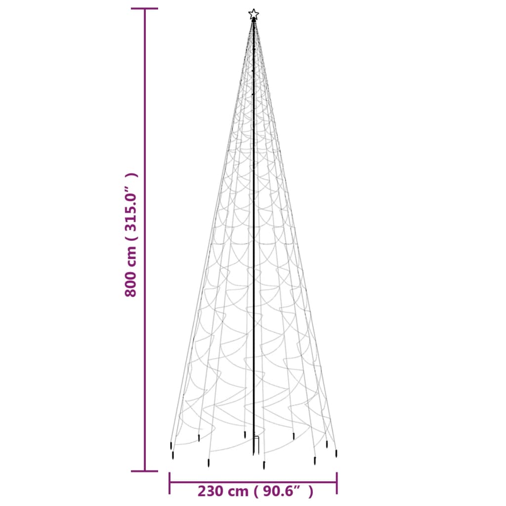 Árvore de Natal com espigão 3000 luzes LED 800 cm branco quente