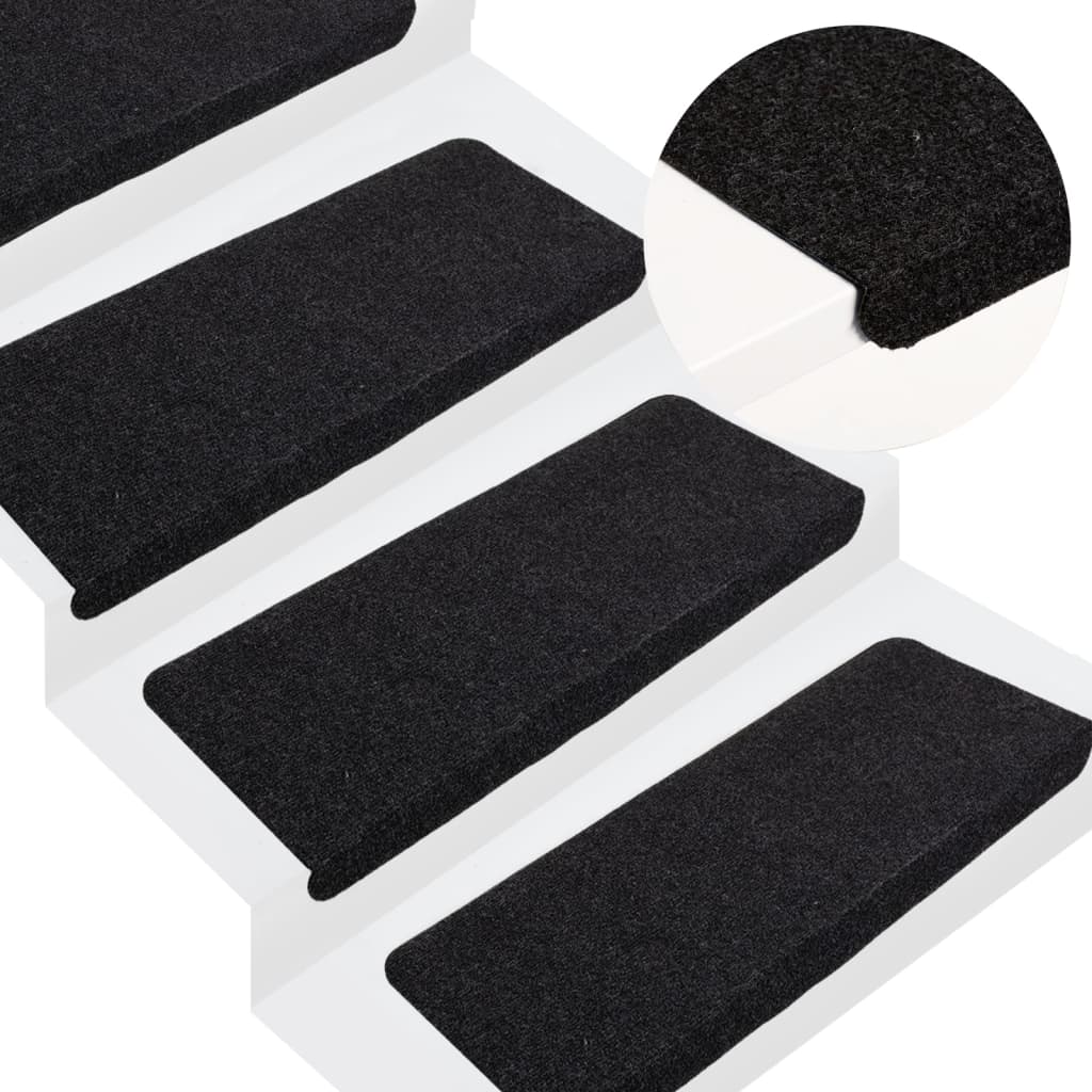 Tapetes de escada autoadesivos 15 pcs 65x24,5x3,5 cm preto