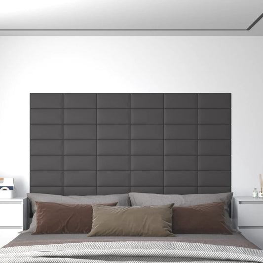 Painel de parede 12 pcs 30x15 cm couro artificial 0,54 m² cinza