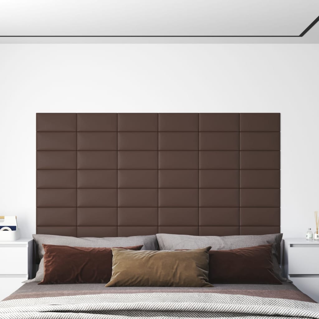 Painel parede 12 pcs 30x15 cm couro artificial 0,54 m² castanho