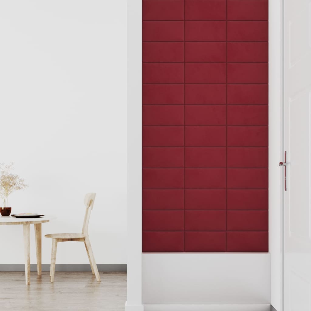 Painel de parede 12 pcs 30x15 cm veludo 0,54 m² vermelho tinto