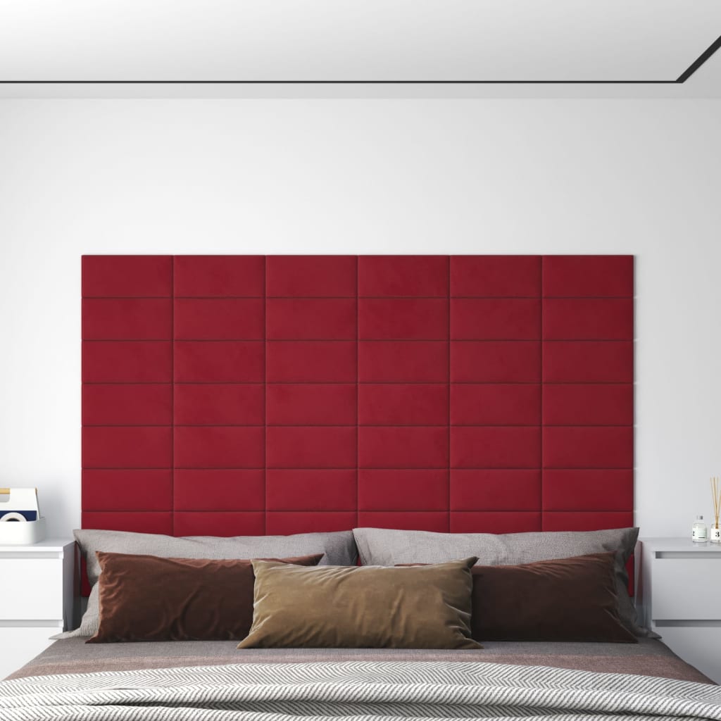 Painel de parede 12 pcs 30x15 cm veludo 0,54 m² vermelho tinto