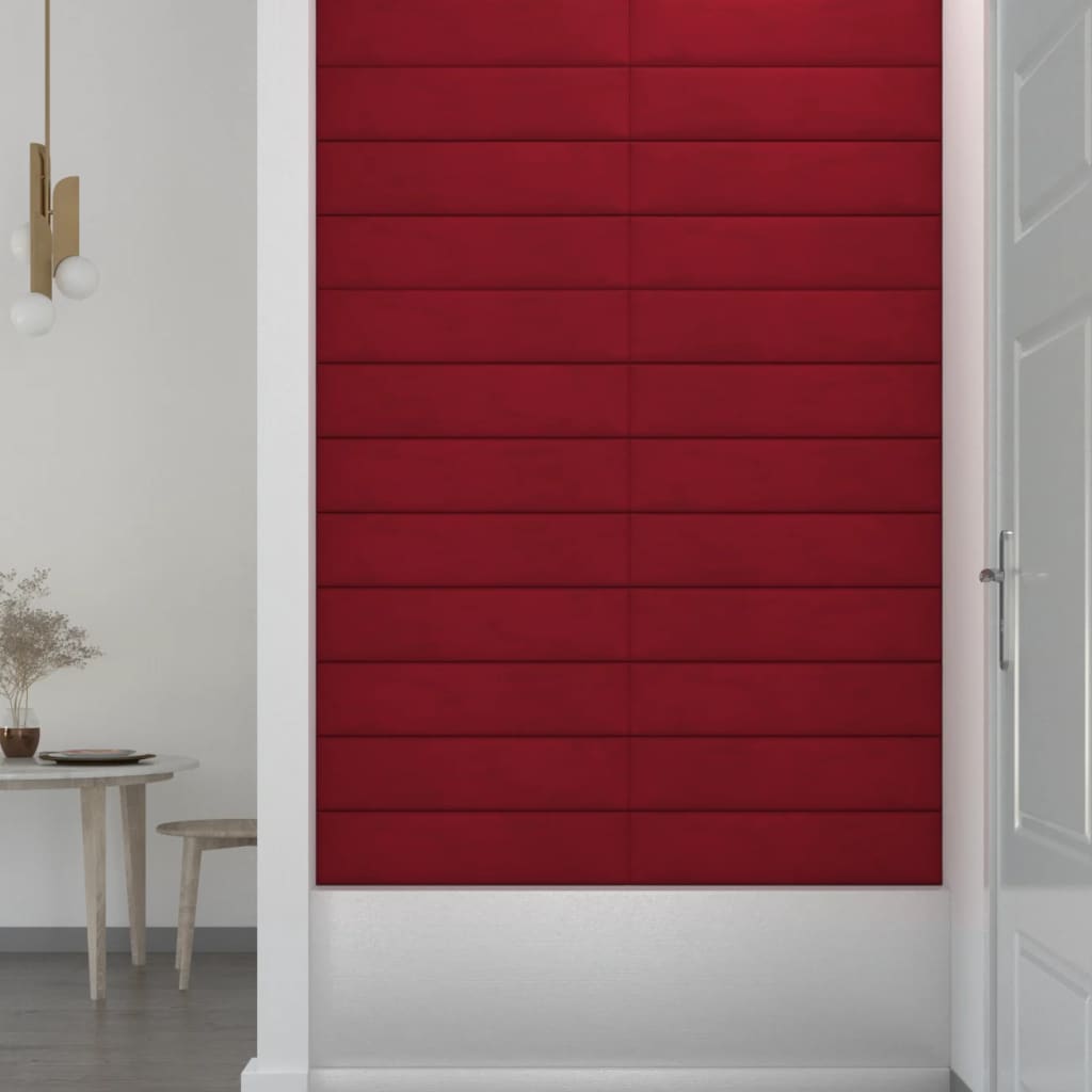 Painel parede 12 pcs 60x15 cm veludo 1,08 m² vermelho tinto