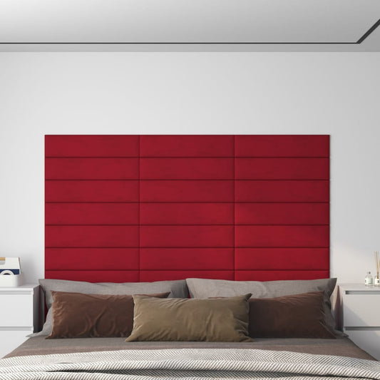 Painel parede 12 pcs 60x15 cm veludo 1,08 m² vermelho tinto