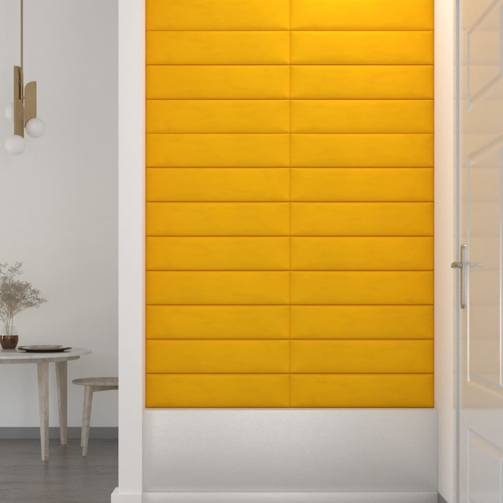 Painel de parede 12 pcs 60x15 cm veludo 1,08 m² amarelo