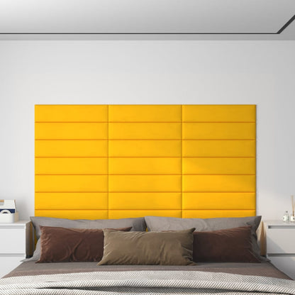 Painel de parede 12 pcs 60x15 cm veludo 1,08 m² amarelo