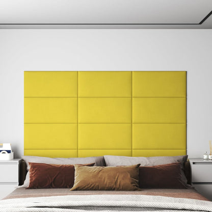 Painel de parede 12 pcs 60x30 cm tecido 2,16 m² amarelo-claro