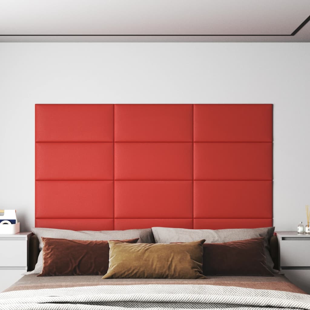 Painel parede 12 pcs 60x30 cm couro artificial 2,16 m² vermelho