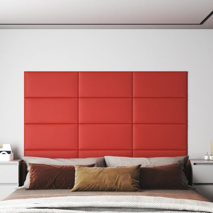 Painel parede 12 pcs 60x30 cm couro artificial 2,16 m² vermelho