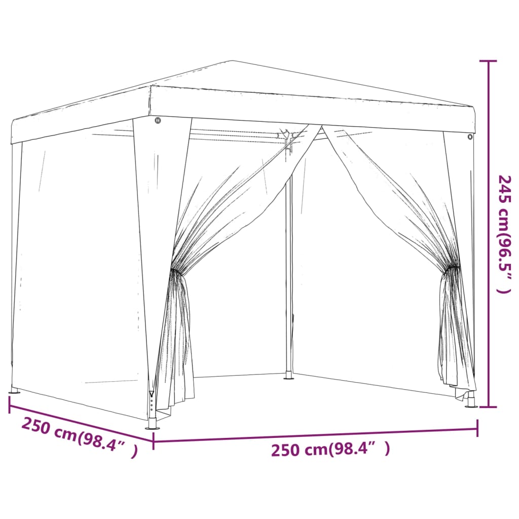 Tenda festas c/ 4 paredes laterais em rede 2,5x2,5 m PEAD azul