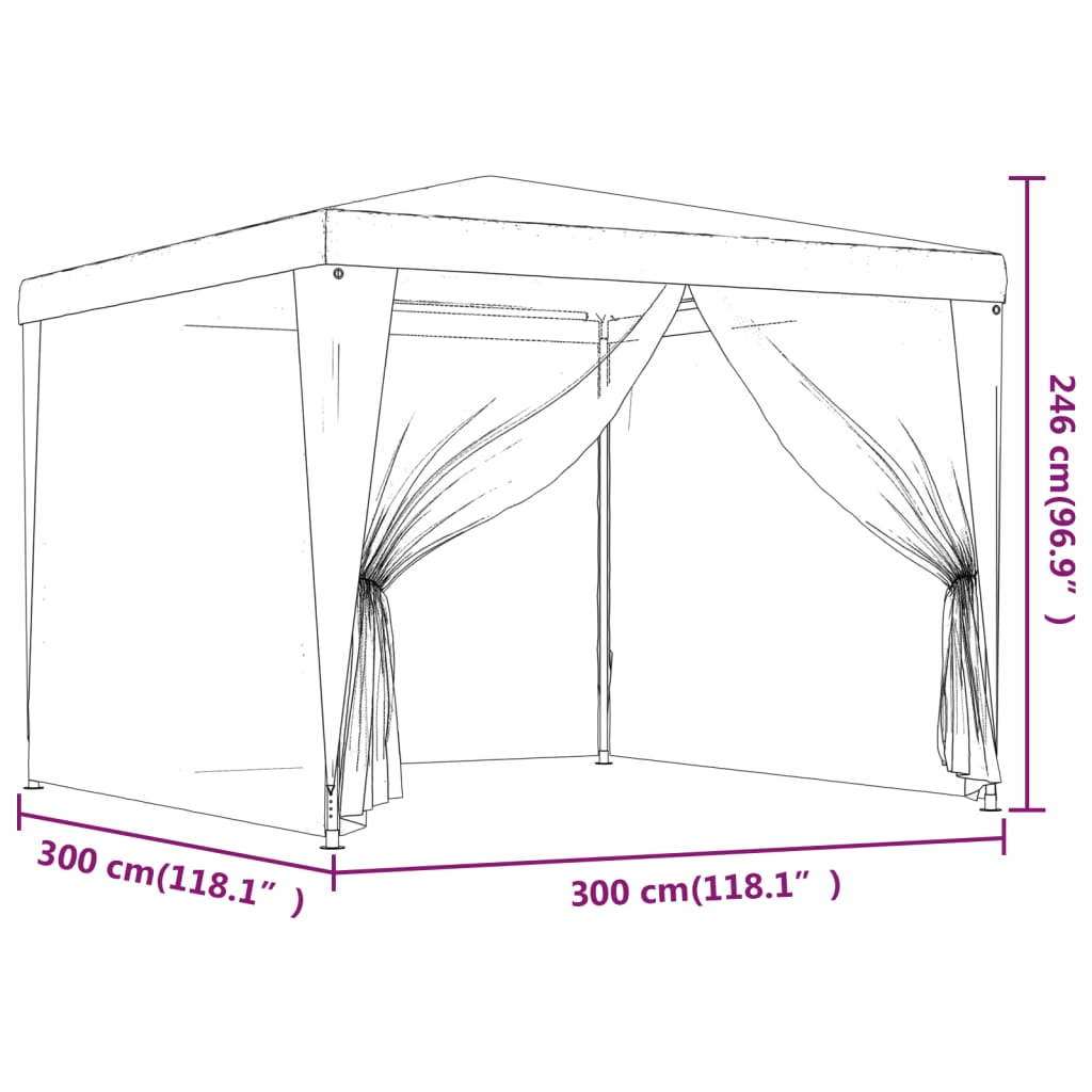 Tenda para festas c/ 4 paredes laterais em rede 3x3 m PEAD azul