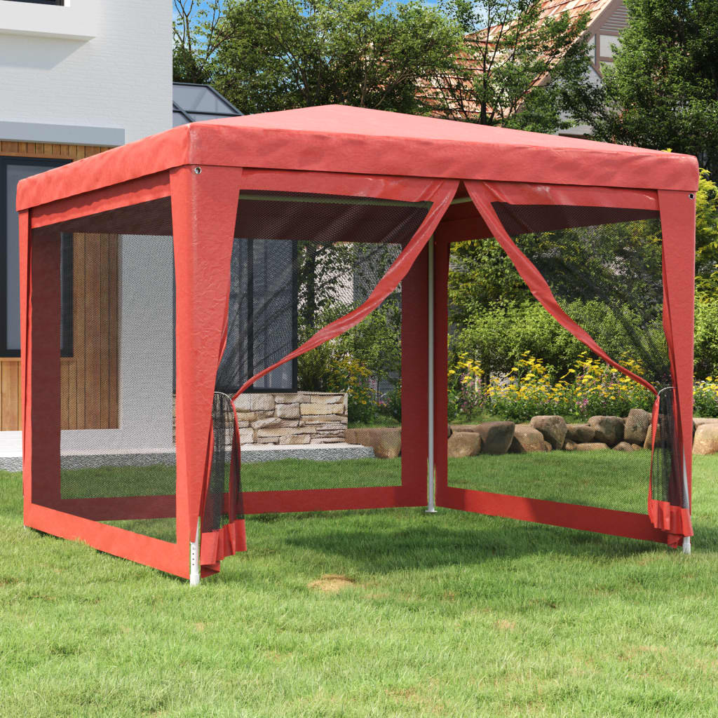 Tenda p/ festas c/ 4 paredes laterais rede 3x3 m PEAD vermelho