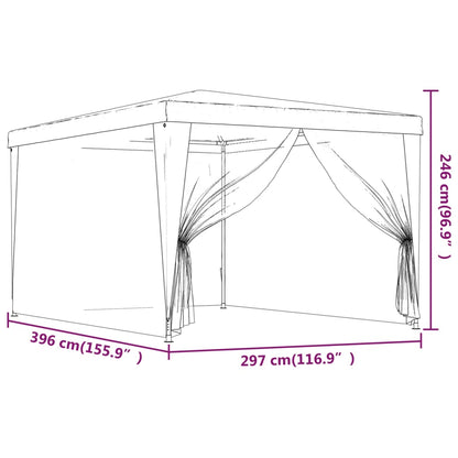 Tenda para festas c/ 4 paredes laterais em rede 3x4 m PEAD azul