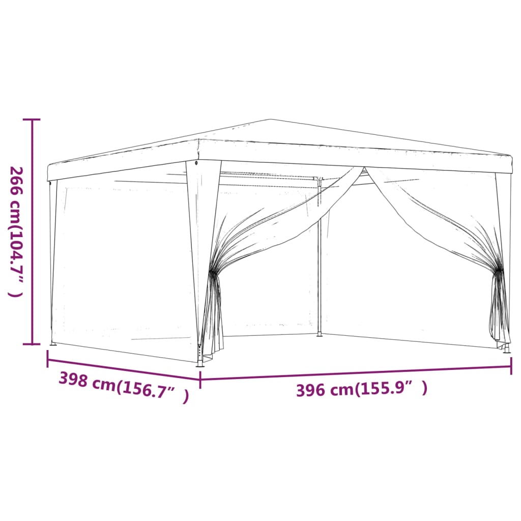 Tenda festas c/ 4 paredes laterais em rede 4x4 m PEAD antracite