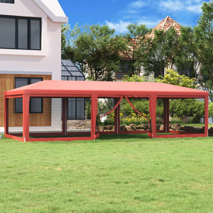 Tenda p/ festas c/ 8 paredes laterais rede 9x4 m PEAD vermelho