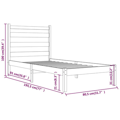 Estrutura de cama pequena solteiro 2FT6 75x190 cm pinho maciço