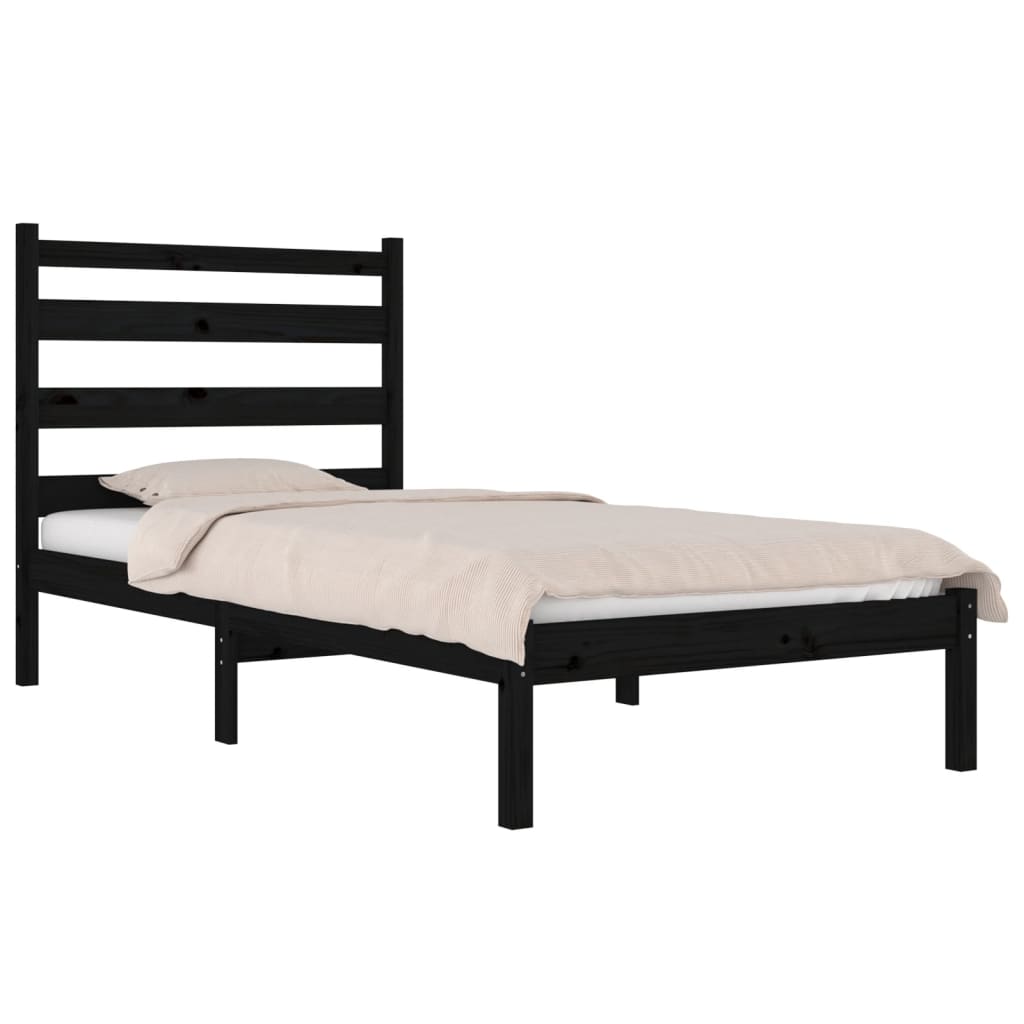 Estrutura de cama pequena solteiro 75x190 cm pinho maciço preto