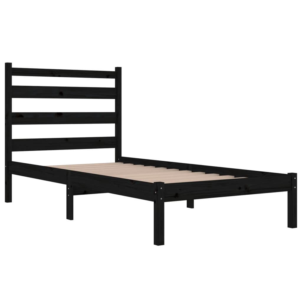 Estrutura de cama pequena solteiro 75x190 cm pinho maciço preto