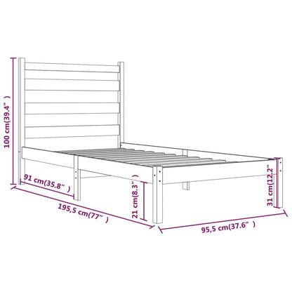 Estrutura de cama solteiro 90x190 cm pinho maciço preto