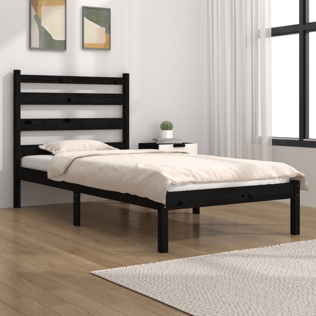 Estrutura de cama solteiro 90x190 cm pinho maciço preto