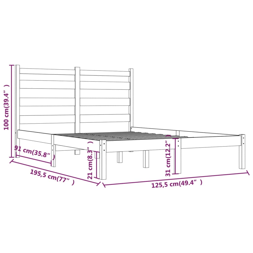 Estrutura de cama pequena casal 120x190 cm pinho maciço cinza