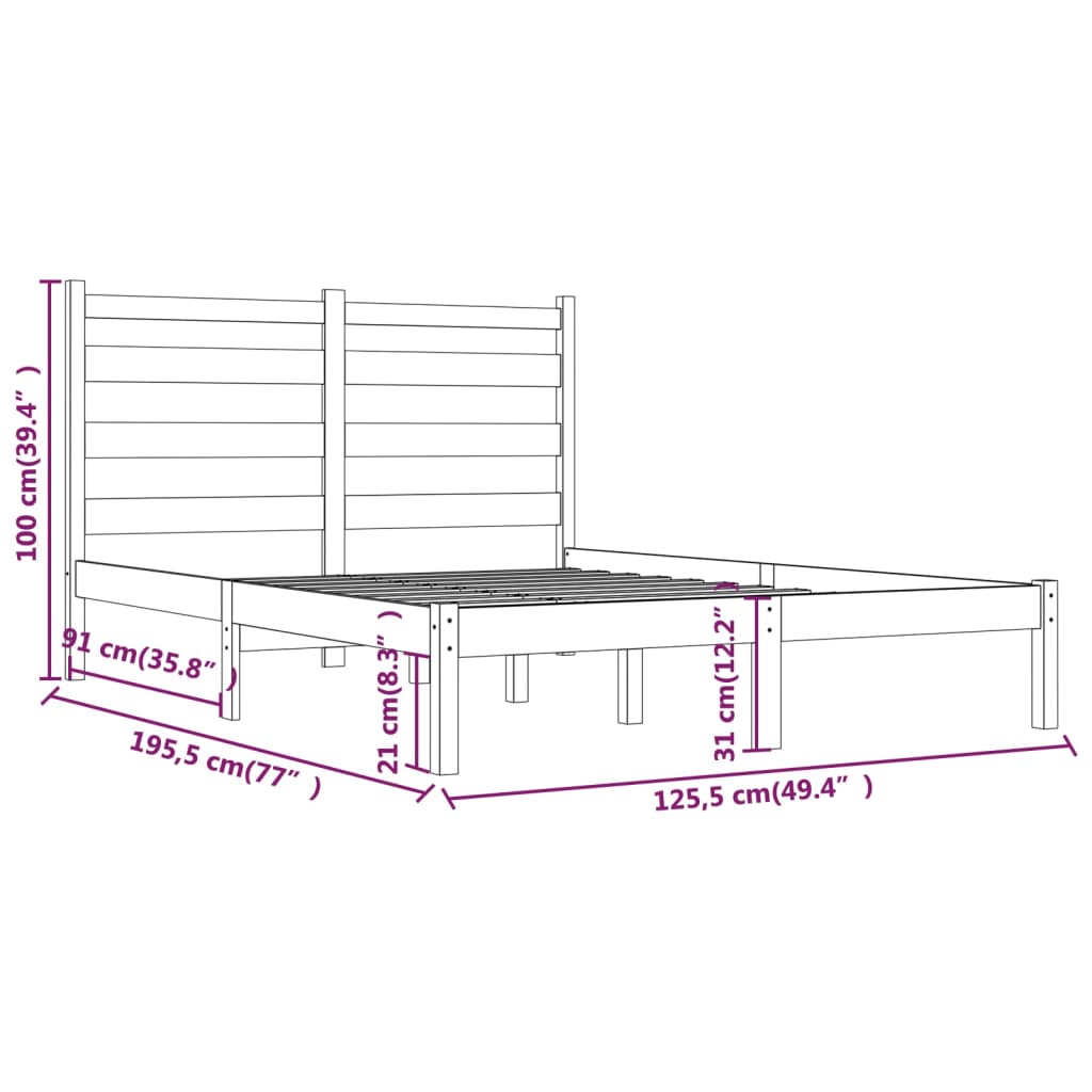 Estrutura de cama pequena casal 120x190 cm pinho maciço preto