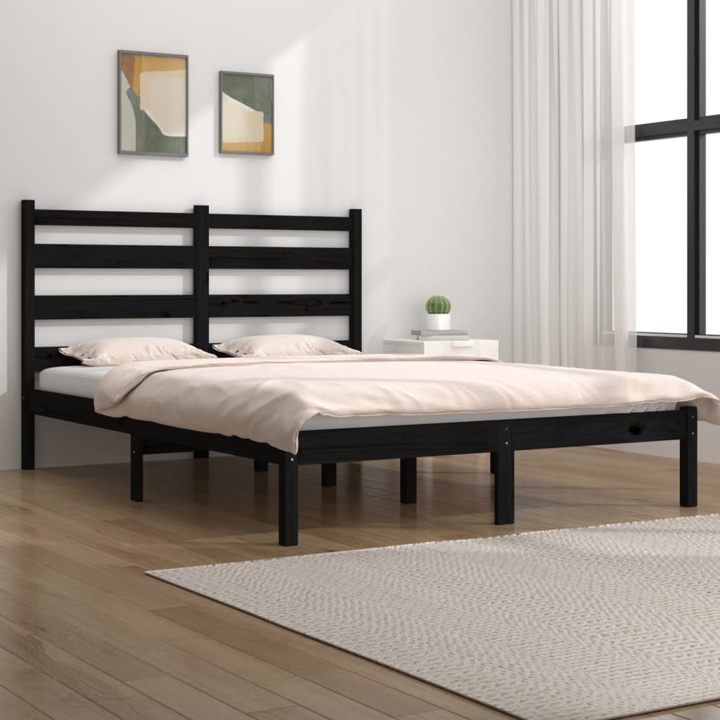 Estrutura de cama pequena casal 120x190 cm pinho maciço preto