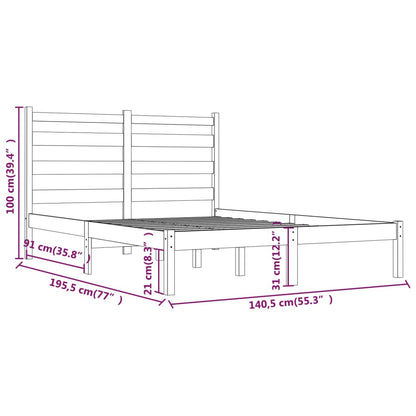 Estrutura de cama casal 135x190 cm pinho maciço cinza