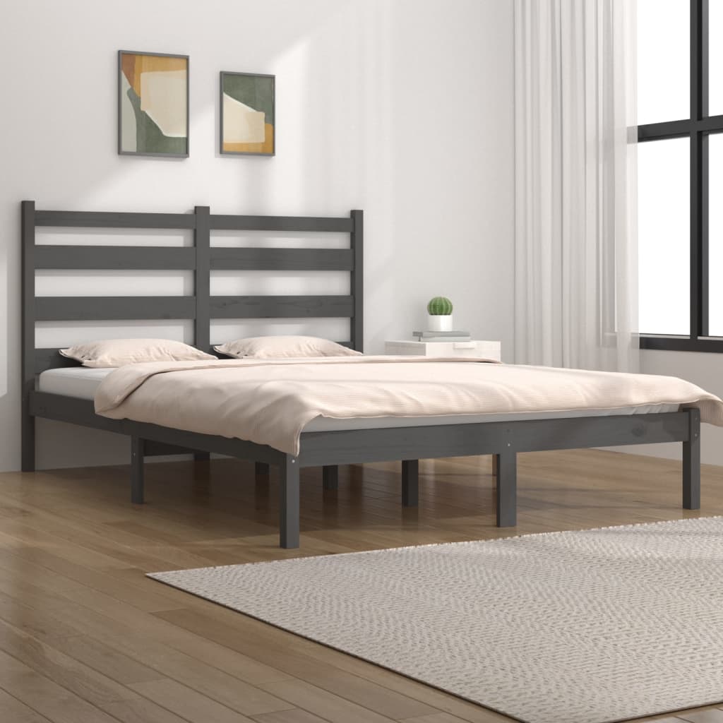 Estrutura de cama casal 135x190 cm pinho maciço cinza