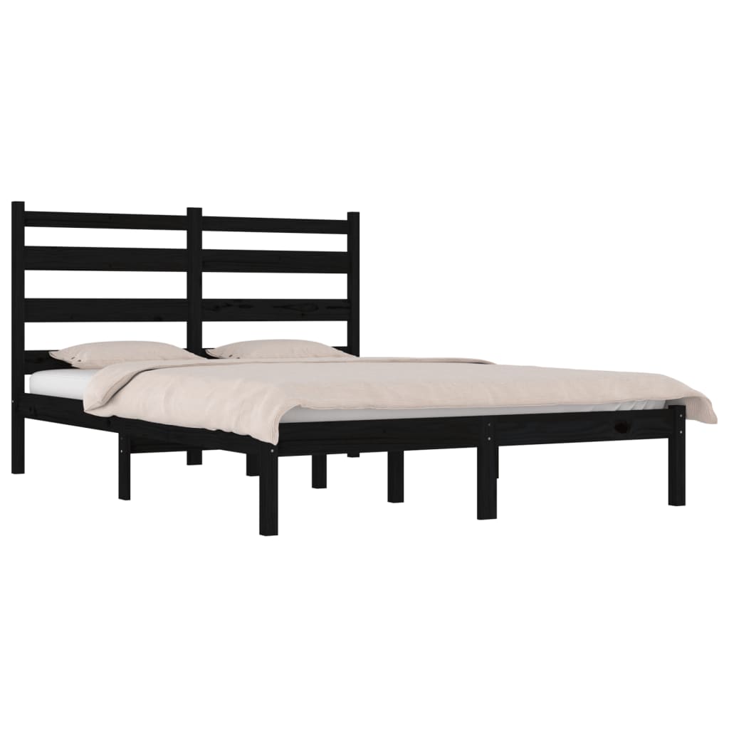 Estrutura de cama 140x190 cm madeira de pinho maciça preto