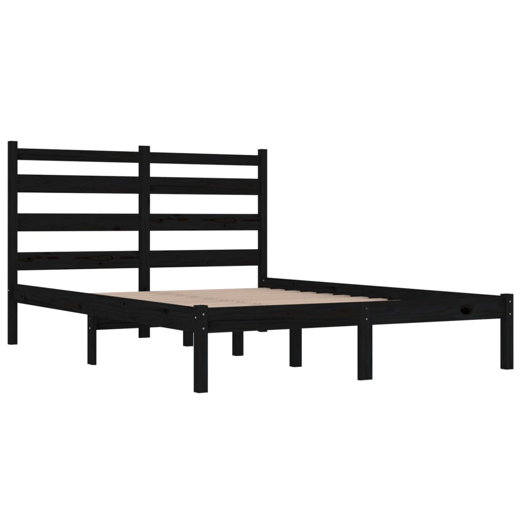 Estrutura de cama 140x190 cm madeira de pinho maciça preto